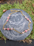 Bracelet cheville Rhodonite 6mm / 4mm